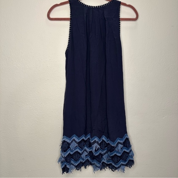Anthropologie Maeve Shift Dress Sleeveless Navy Blue Sequin Fringe Trim Size 0 - Picture 8 of 13